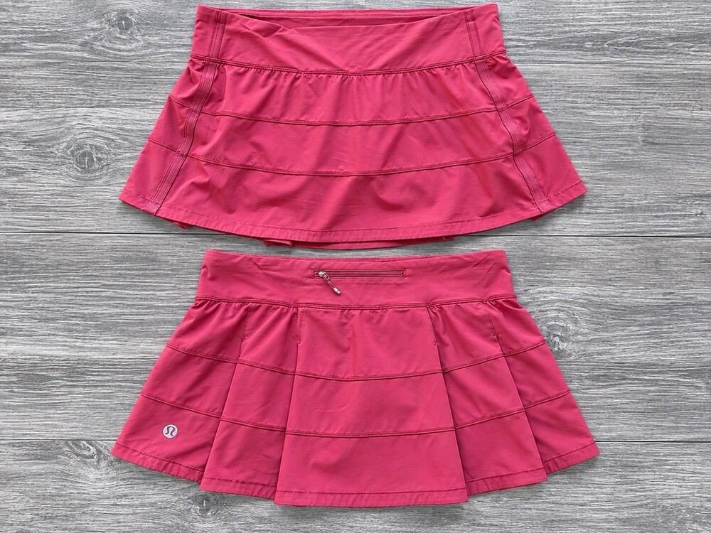 Lululemon Run Pace Setter Skirt Size 8 Pink Tiered Ruffle Tennis Running Skort
